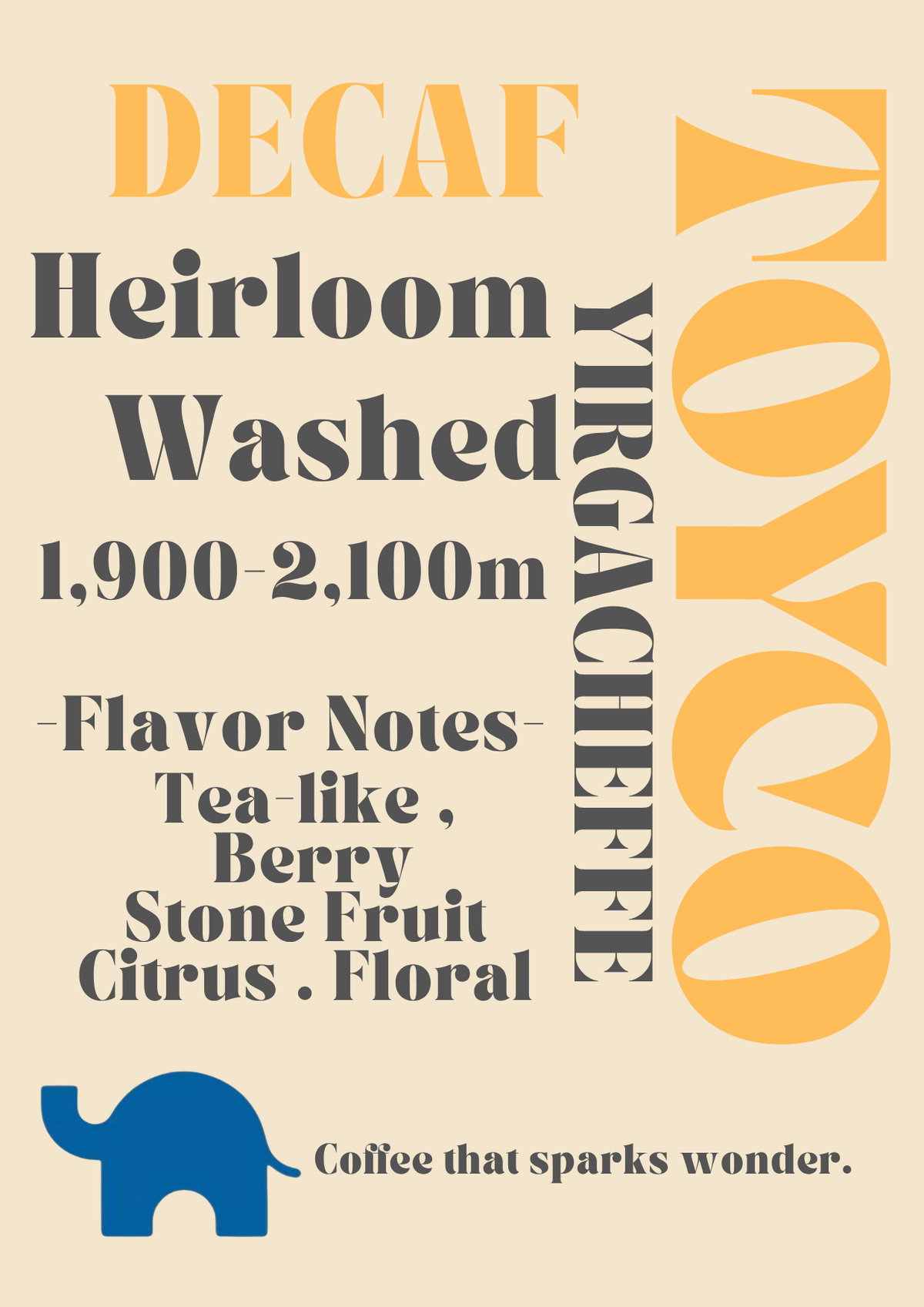【Decaf】Ethiopia Yirgacheffe Heirloom Washed